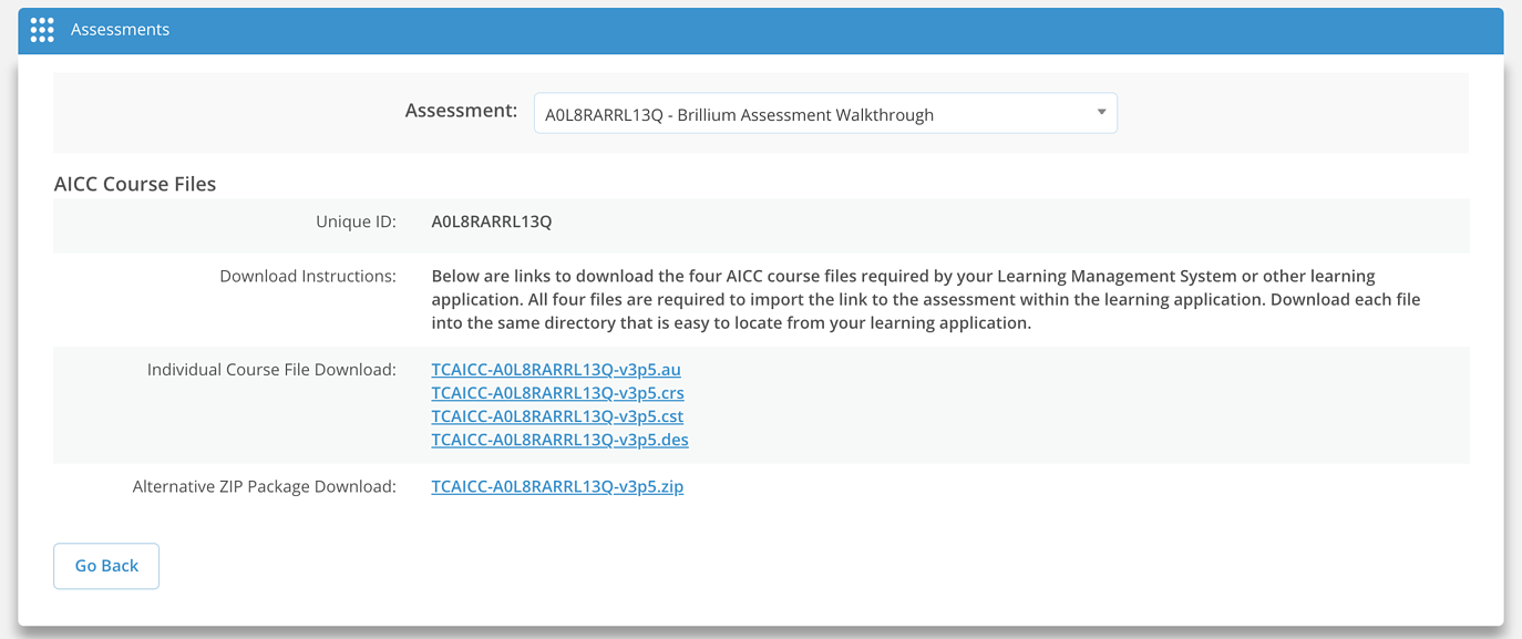 AICC Course Files screen