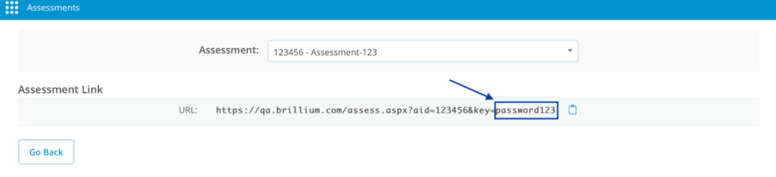 Assessment key highlighted in assessment URL