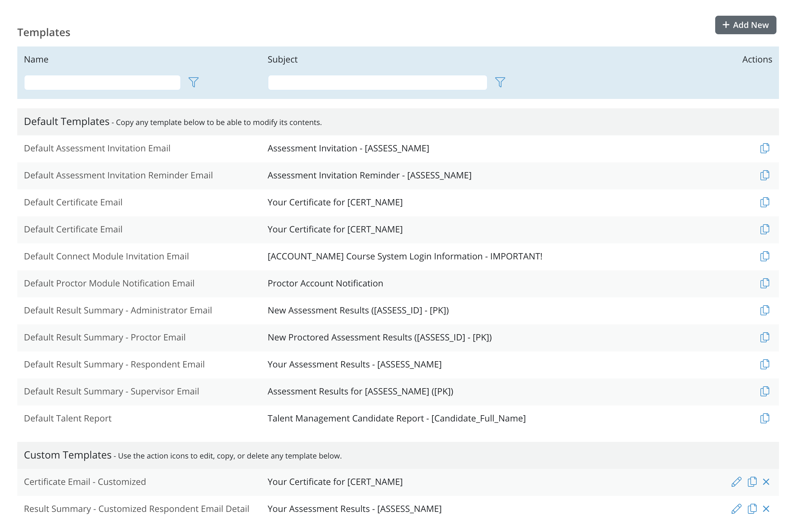 Email Templates Listing
