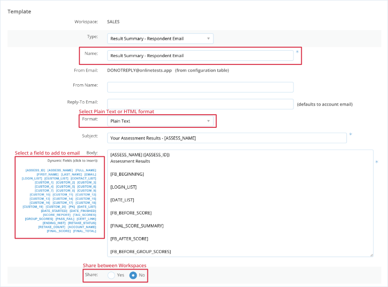 Email Template Customization screen