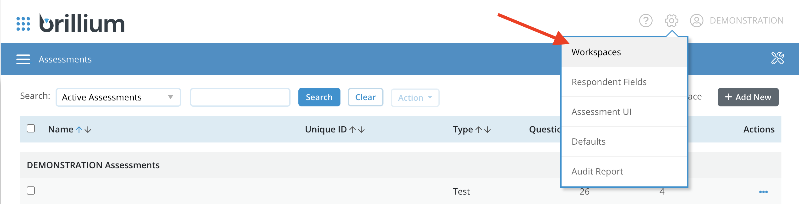 Image showing settings Workspace option in dropdown menu