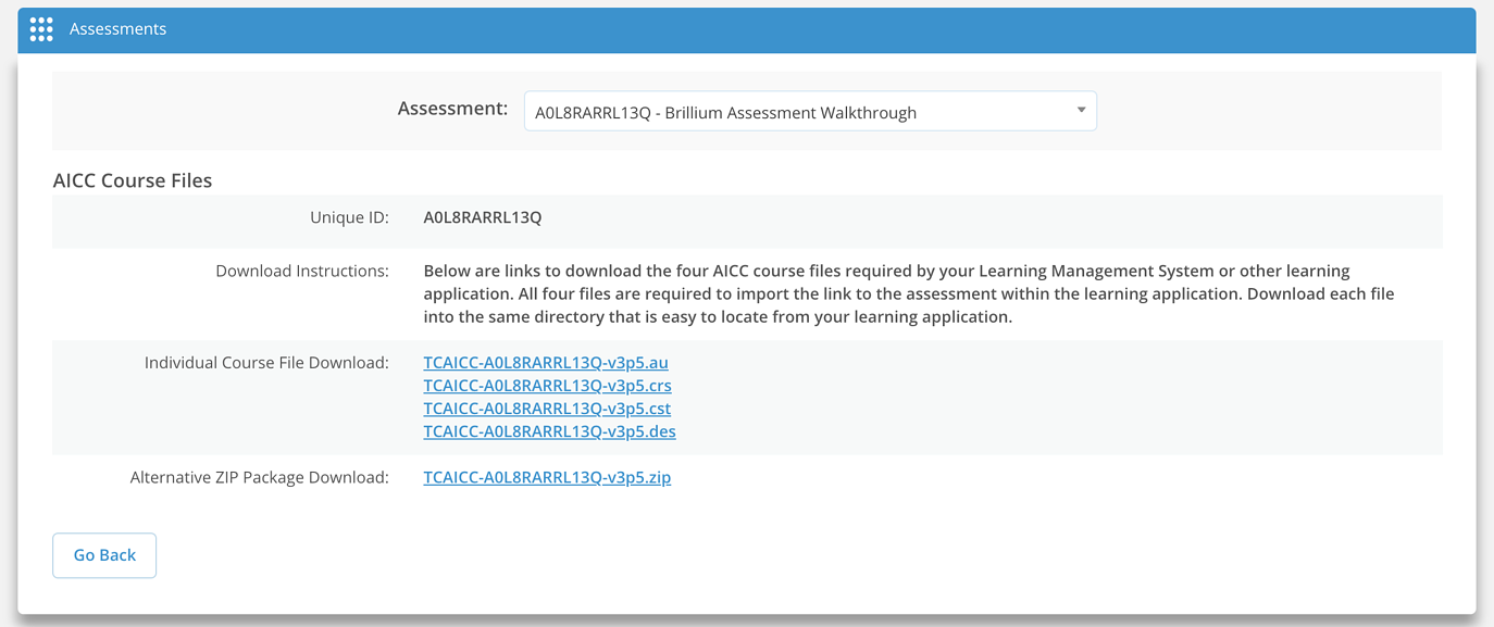 Screen image of AICC Course Files download links